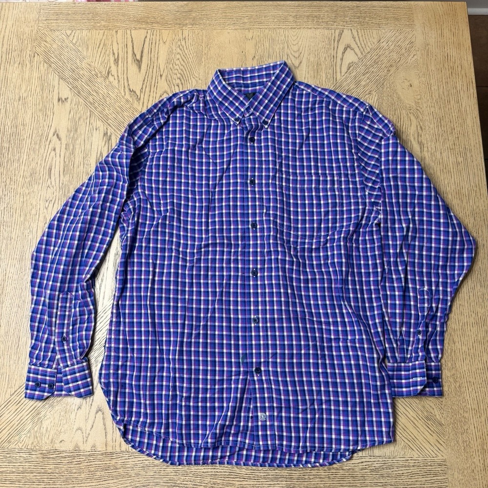 F/X Fusion Large Pink Blue Plaid Long Sleeve Button Front‎ Shirt